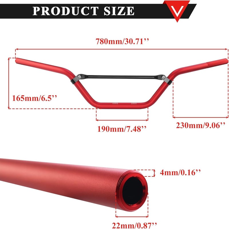 PRO BAT Handle Bar 7/8" 22MM Handlebar Compatible with CRF YZF KXF KLX RMZ DRZ Pit Dirt Bike Motocross ATV Quad, Red - Image 2